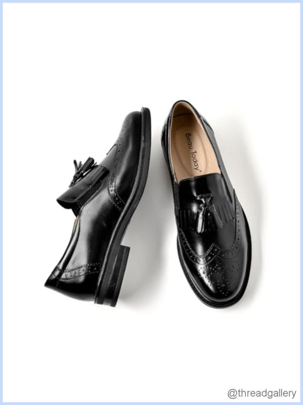 Genuine Calfskin Tassel Loafers Women Brogue Wingtip Slip-On Business Shoes
